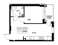 Планування 1-к квартира площею 34.83м2, 21c65ee3-1f56-11eb-ba9c-00155d42e31d.