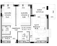 Планировка 2-к квартира площей 64.11м2, LR-005-10/0083.
