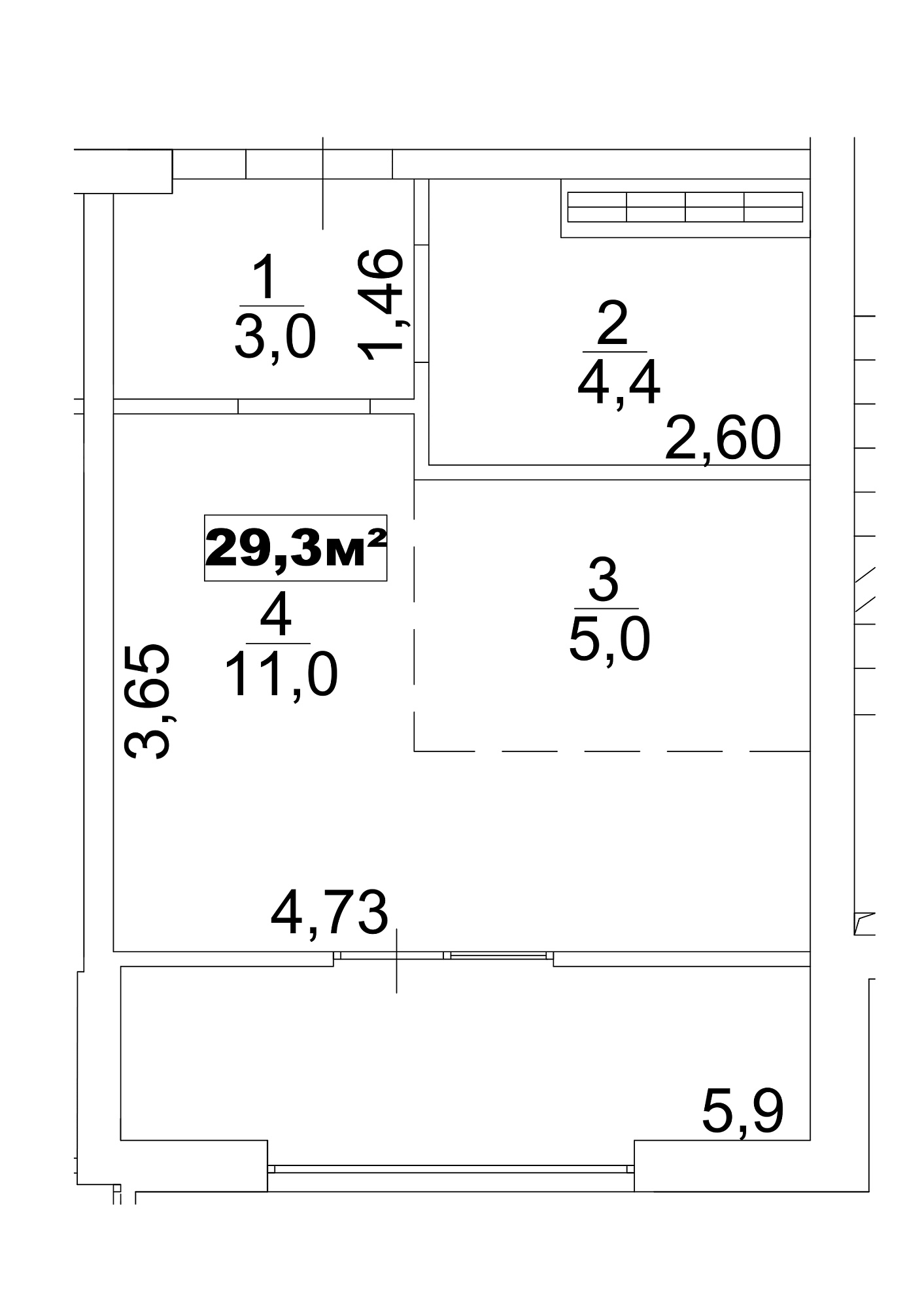 Планування Smart-квартира площею 29.3м2, AB-13-02/0007а.