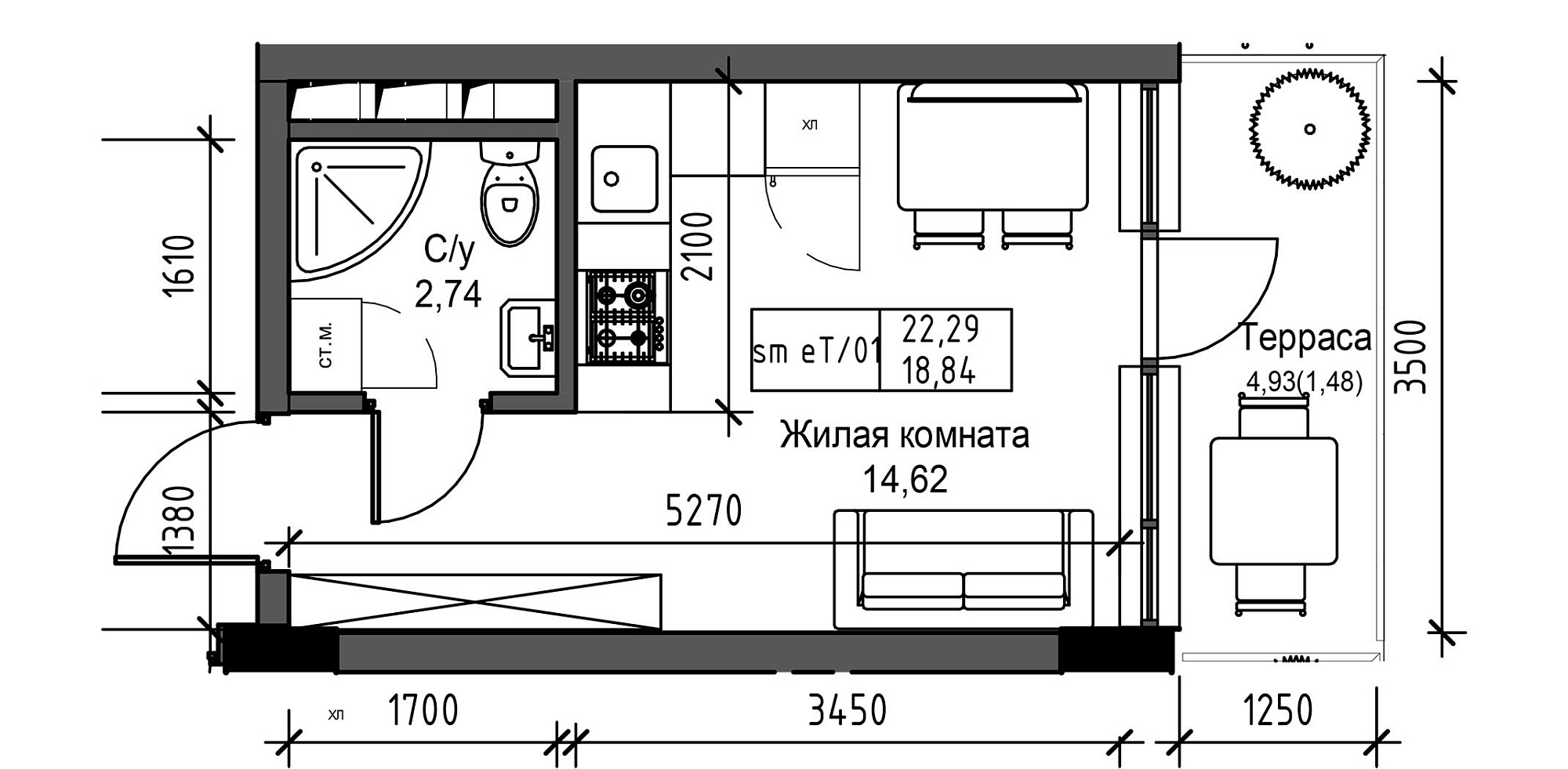 Planning Smart flats area 18.84m2, UM-003-09/0095.
