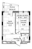 Планировка 1-к квартира площей 38.17м2, LR-004-05/0019.