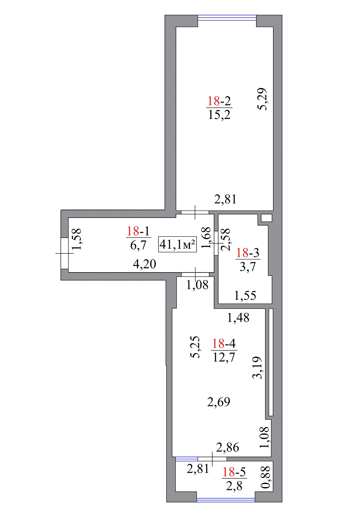 Planning 1-rm flats area 41.1m2, AB-07-02/0016б.