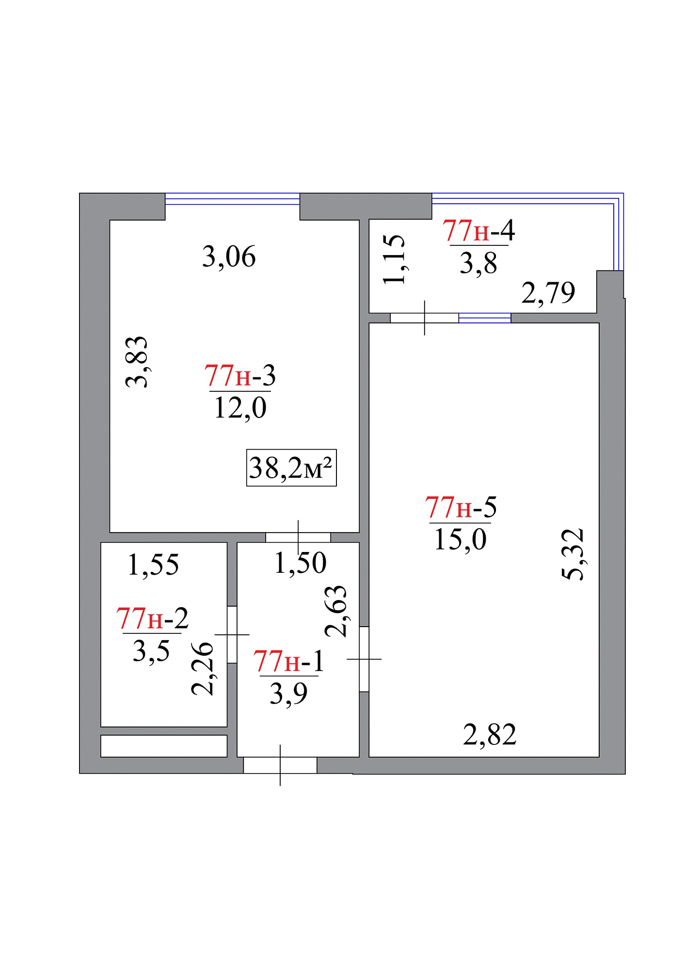 Планування 1-к квартира площею 38.2м2, AB-07-08/0070а.