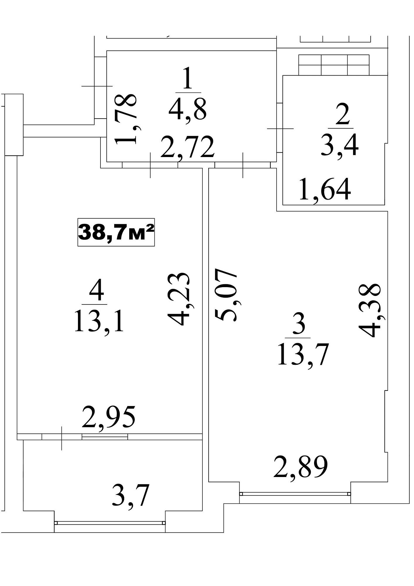 Планировка 1-к квартира площей 38.7м2, AB-10-02/0016в.
