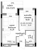 Планировка 1-к квартира площей 35.69м2, LR-005-05/0030.