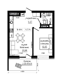 Planning 1-rm flats area 43.94m2, LR-002-06/0005.