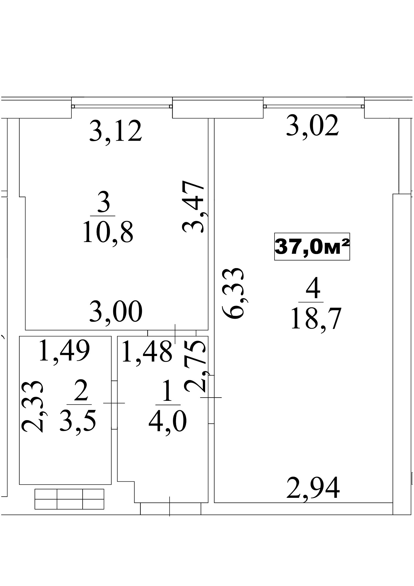 Planning 1-rm flats area 37m2, AB-10-02/0016а.