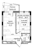 Planning 1-rm flats area 38.17m2, LR-004-03/0009.
