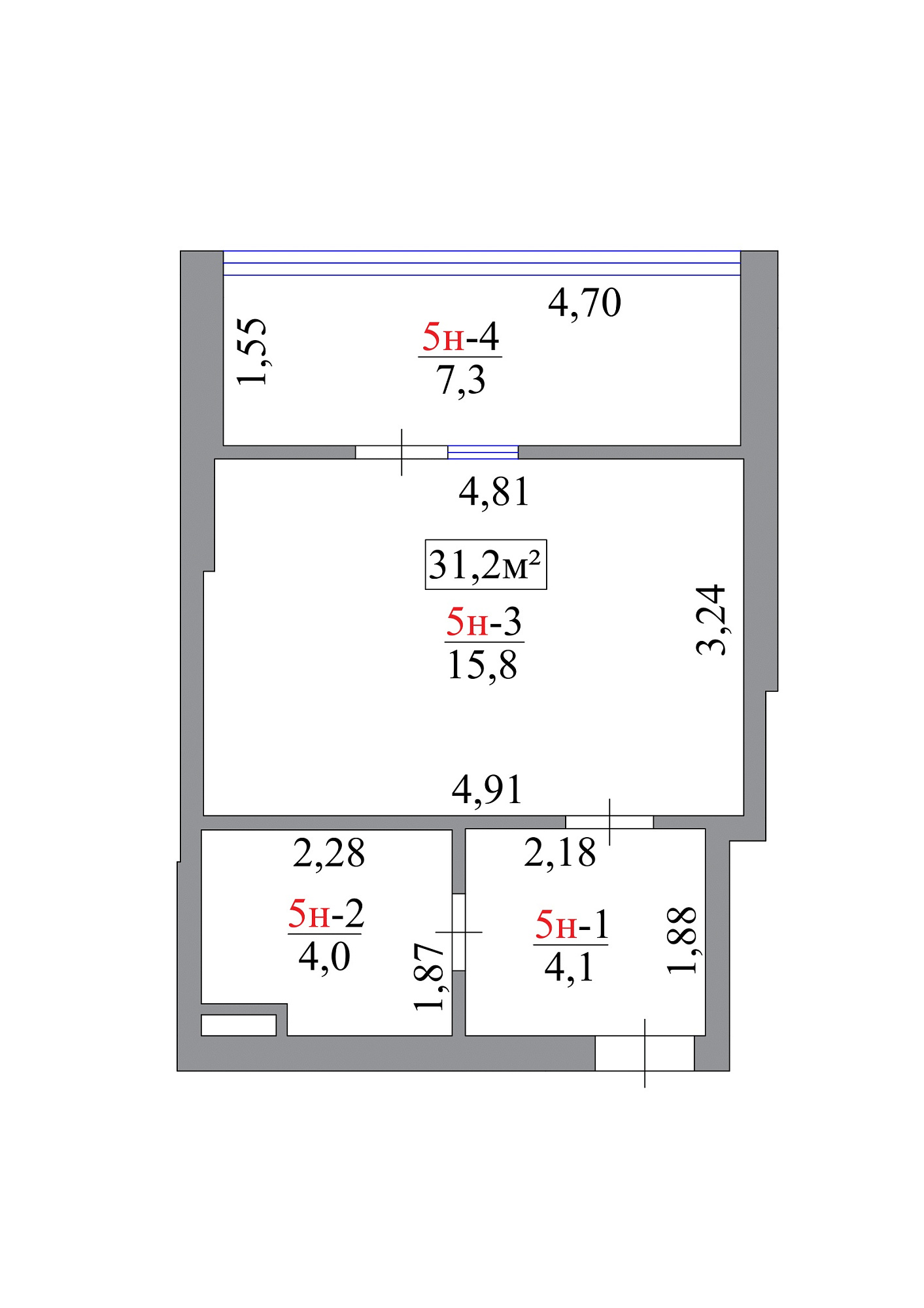 Planning Smart flats area 31.2m2, AB-07-01/00005.