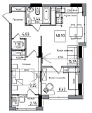 Планування 2-к квартира площею 48.93м2, AB-06-06/00011.