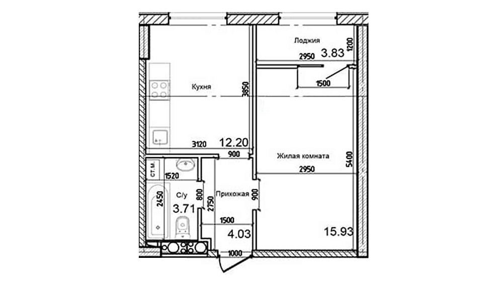 Планування 1-к квартира площею 39.1м2, AB-03-11/00010.