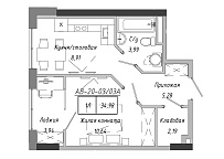 Планировка 1-к квартира площей 34.98м2, AB-20-03/0003а.