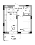 Планировка 1-к квартира площей 44.05м2, LR-002-06/0036.