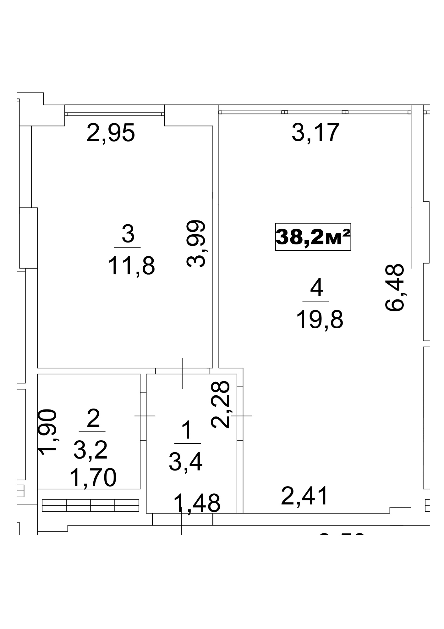 Planning 1-rm flats area 38.2m2, AB-13-01/0003в.