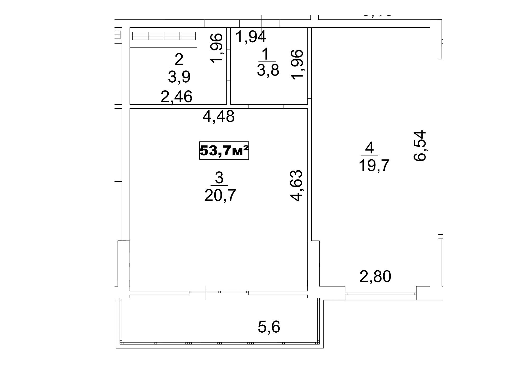 Planning 1-rm flats area 53.7m2, AB-13-08/00068.