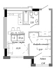 Планування 1-к квартира площею 37.24м2, AB-19-13/0104а.