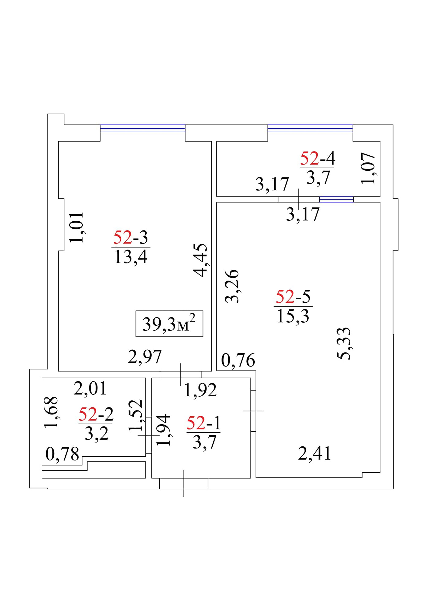 Планування 1-к квартира площею 39.3м2, AB-01-06/00050.