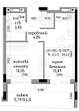 Планировка 1-к квартира площей 38.43м2, LR-005-12/0097.