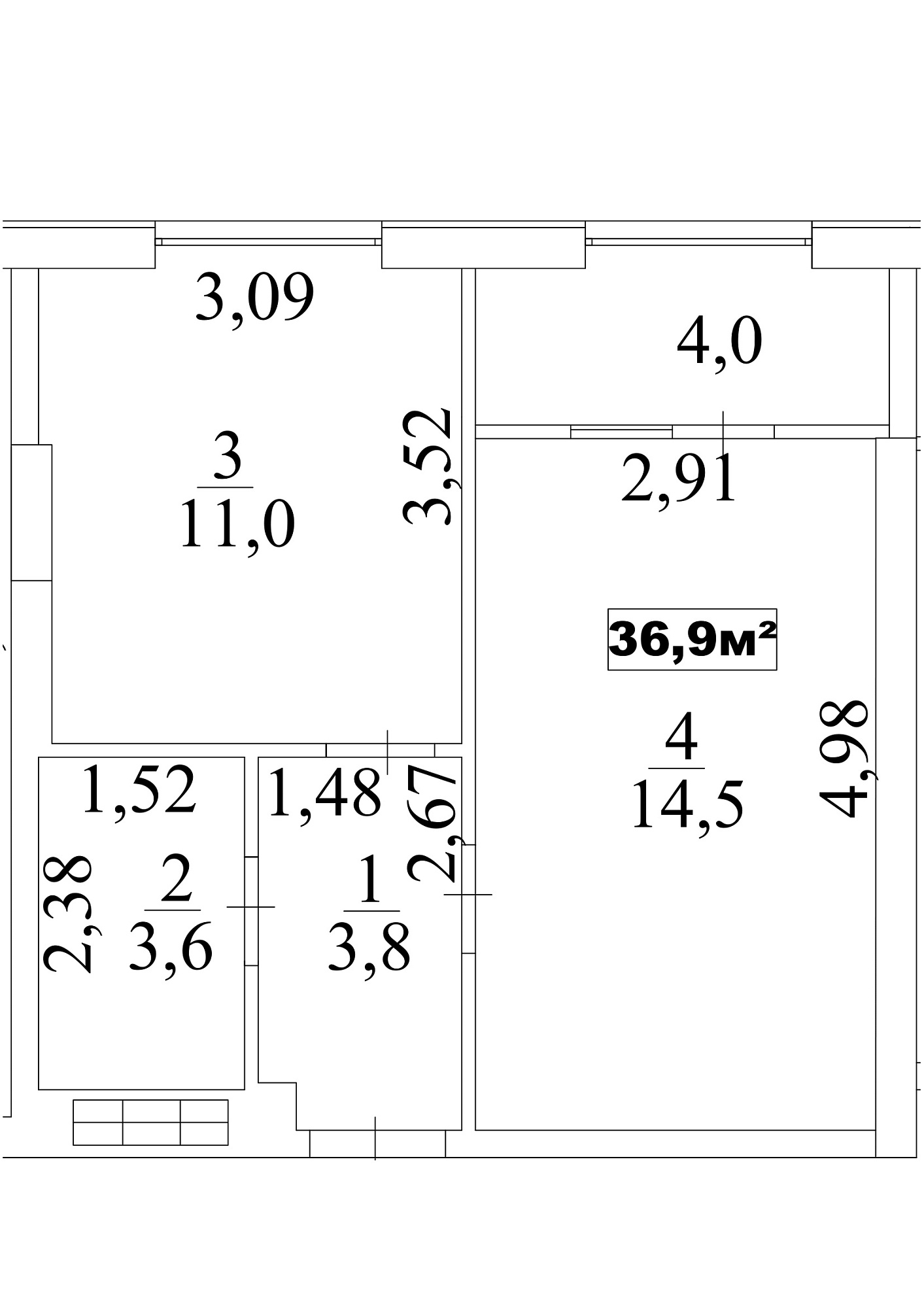 Планування 1-к квартира площею 36.9м2, AB-10-05/0043а.