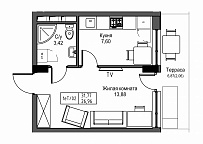 Планування 1-к квартира площею 26.96м2, UM-003-11/0113.