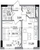 Планування 1-к квартира площею 33.73м2, AB-15-05/00003.