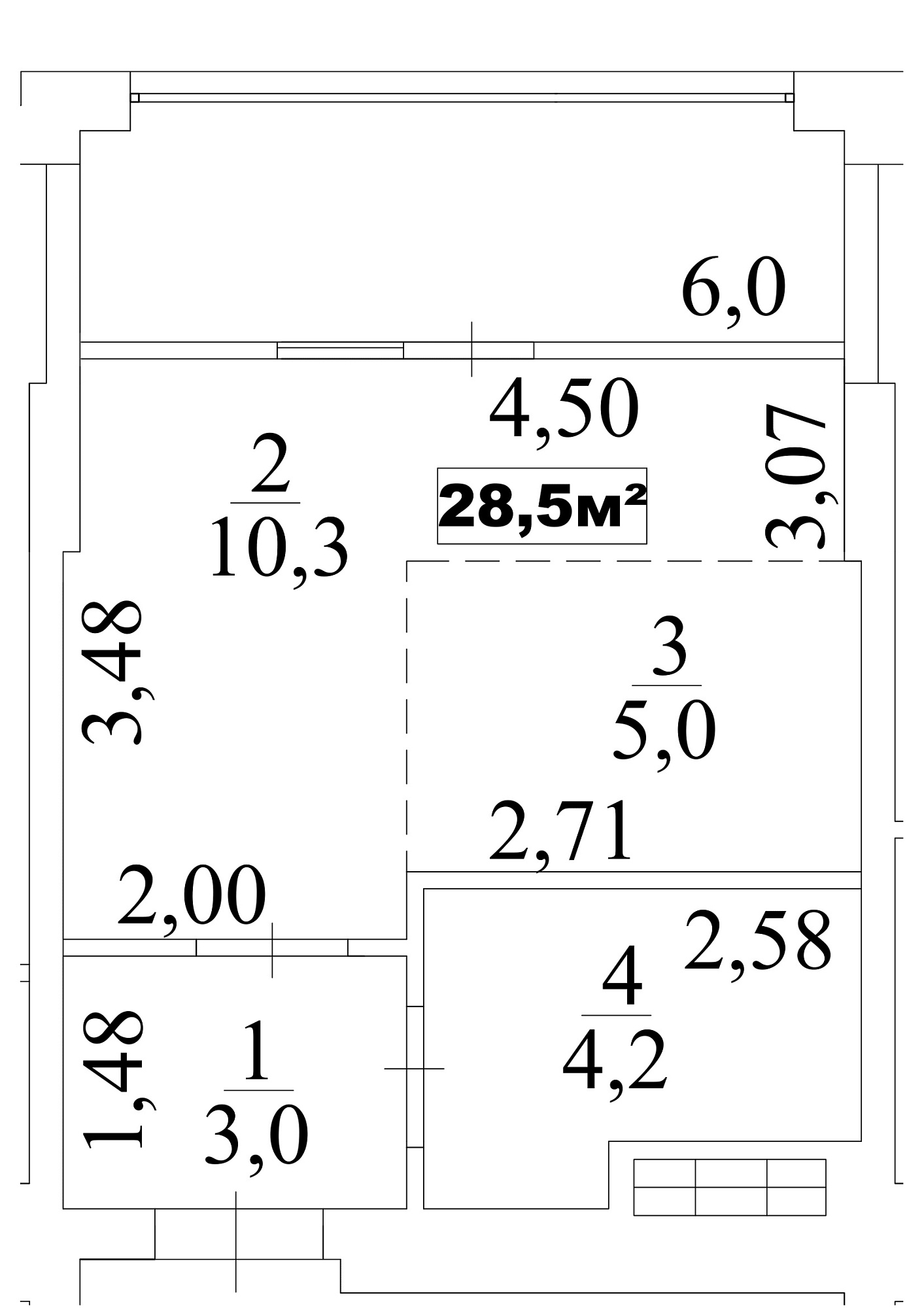 Planning Smart flats area 28.5m2, AB-10-03/00023.
