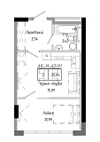 Планировка 1-к квартира площей 35.04м2, AB-19-03/00001.