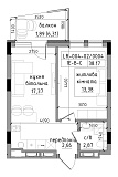 Планировка 1-к квартира площей 38.17м2, LR-004-02/0004.