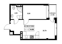 Планування 1-к квартира площею 34.88м2, 9a56b935-f413-11ea-ba9c-00155d42e31d.