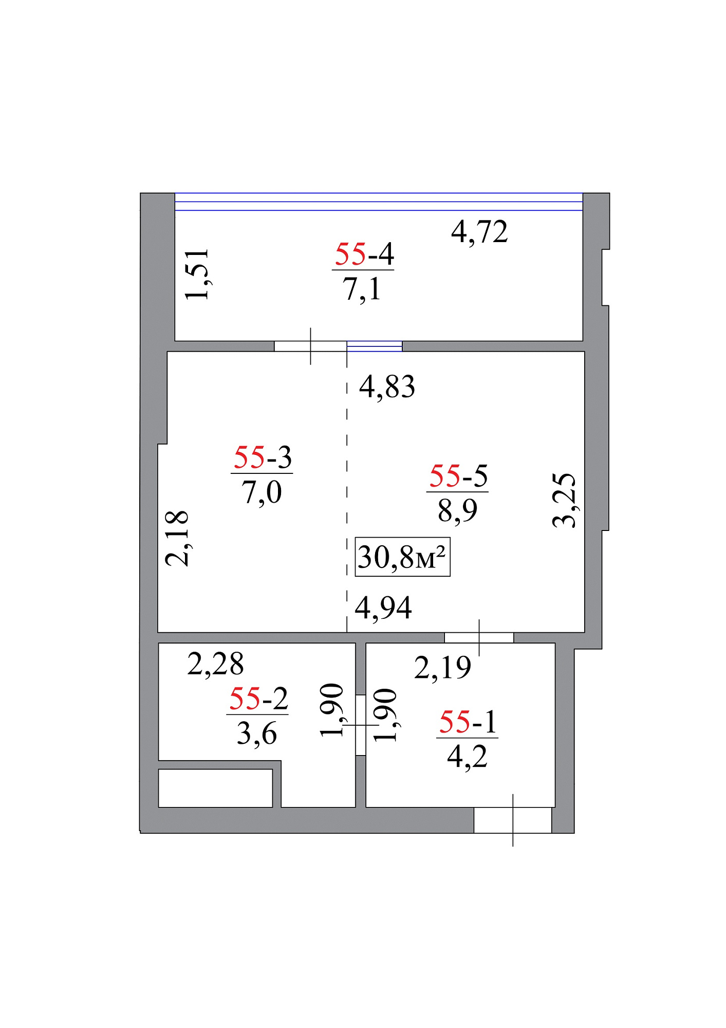 Планування Smart-квартира площею 30.8м2, AB-07-06/00050.