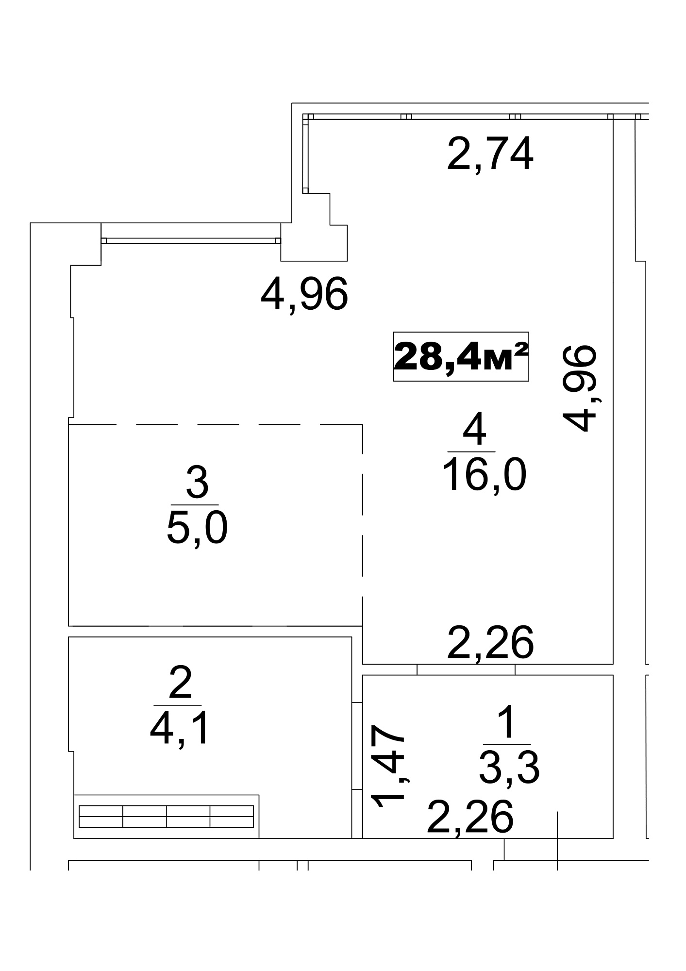 Планування Smart-квартира площею 28.4м2, AB-13-05/0036б.