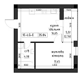 Planning 1-rm flats area 35.84m2, LR-002-04/0004.