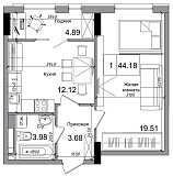 Планування 1-к квартира площею 44.18м2, AB-04-06/00009.