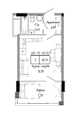 Планировка 1-к квартира площей 30.74м2, AB-19-10/00002.