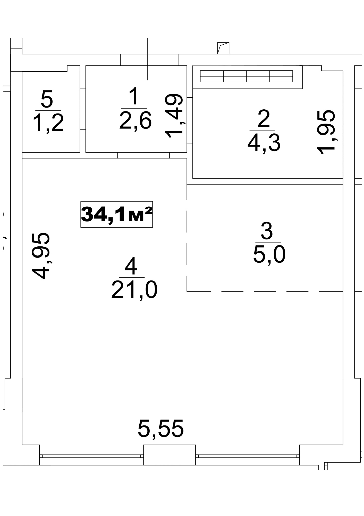 Планування Smart-квартира площею 34.1м2, AB-13-05/00035.