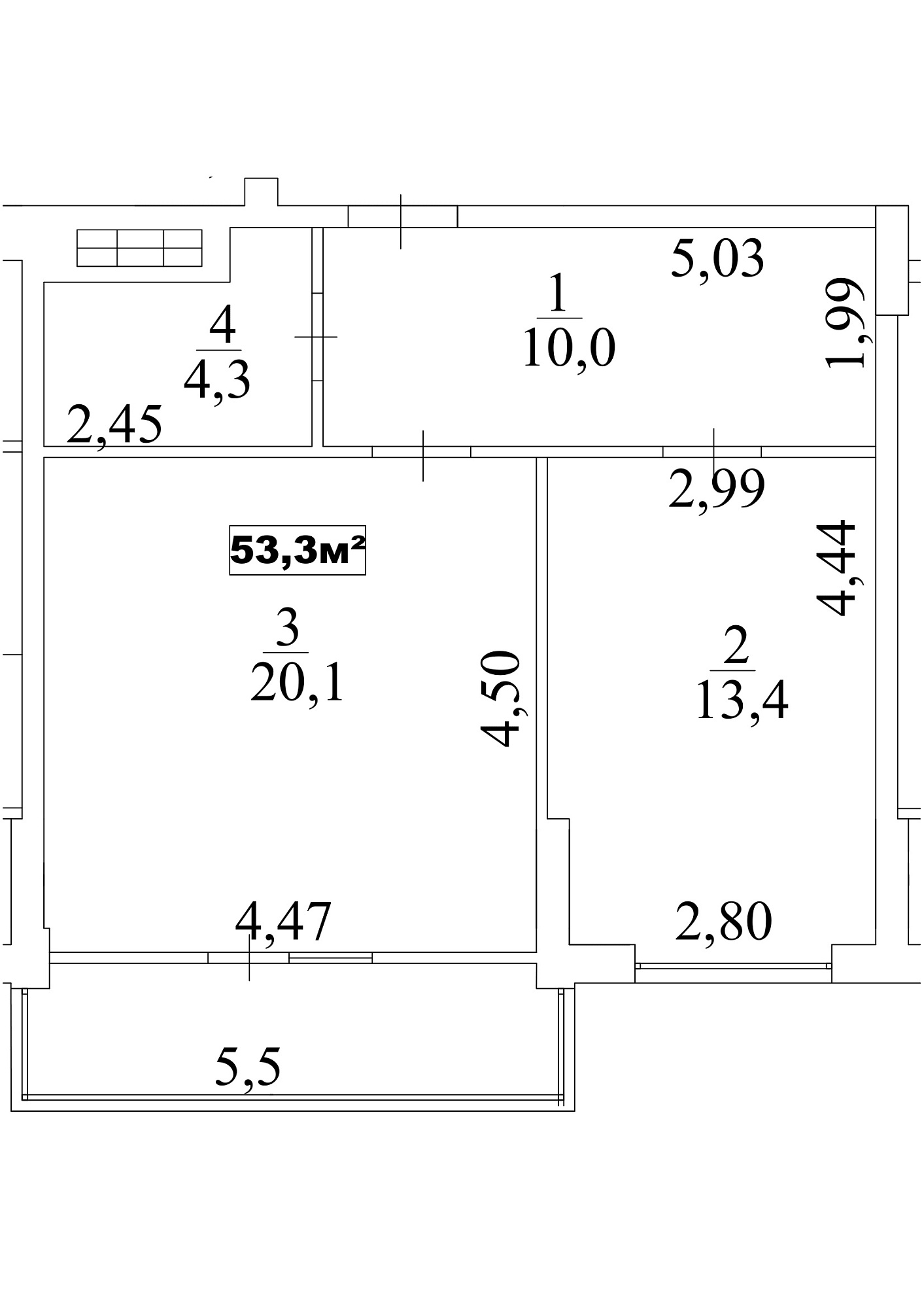 Планировка 1-к квартира площей 53.3м2, AB-10-06/00053.