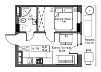Планування 1-к квартира площею 27.44м2, UM-003-06/0052.