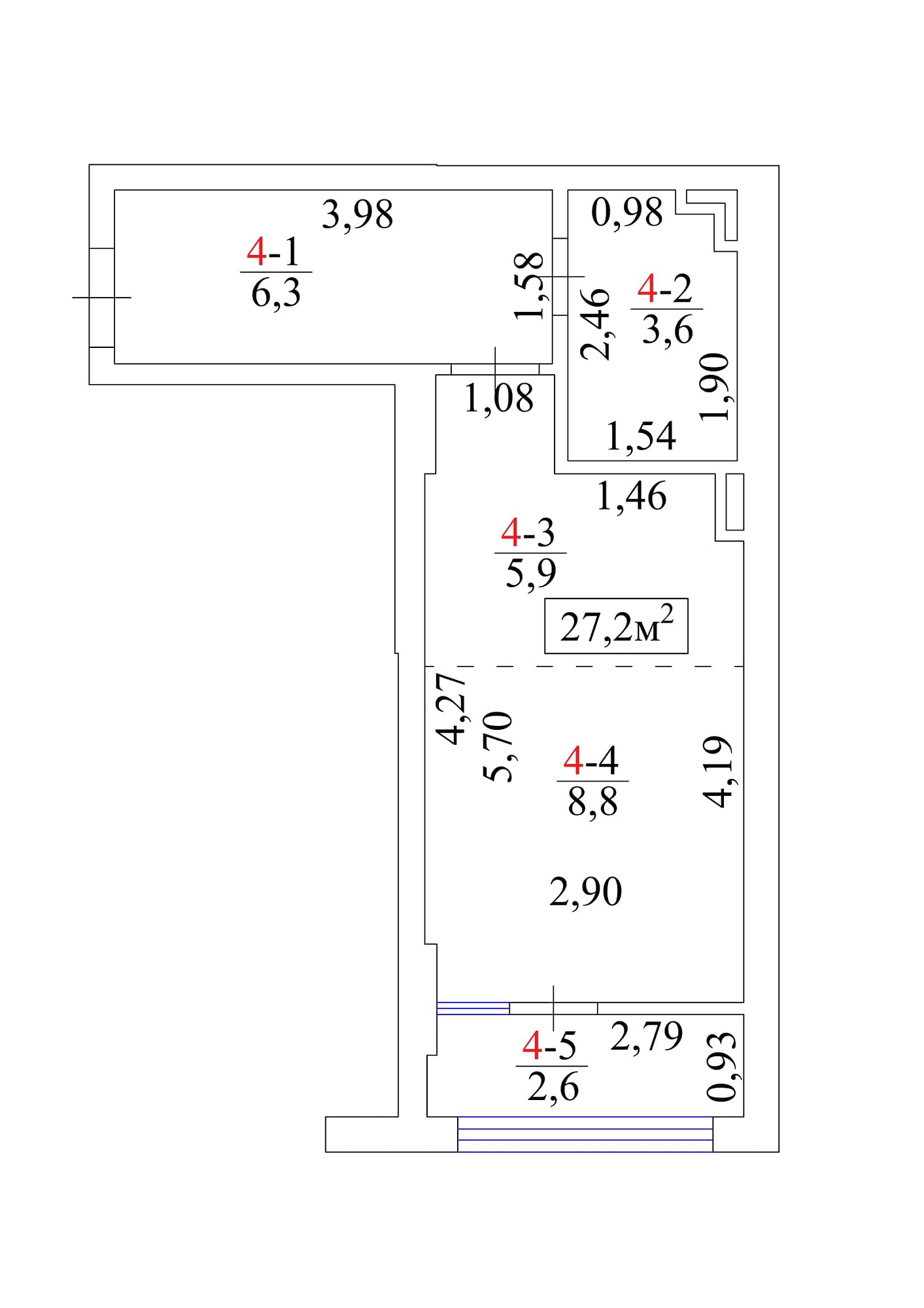 Planning Smart flats area 27.2m2, AB-01-01/00006.