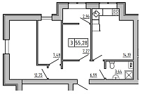 Планування 3-к квартира площею 55.23м2, KS-005-03/0006.