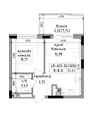 Планировка 1-к квартира площей 36.65м2, LR-002-02/0002.