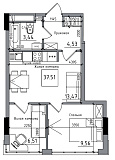 Планировка 2-к квартира площей 37.51м2, AB-06-08/00002.