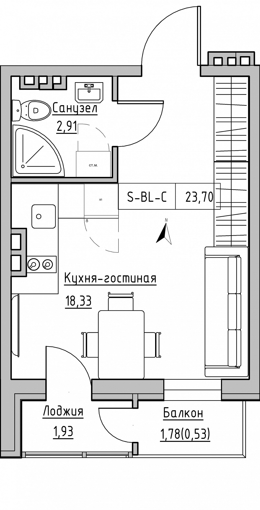 Planning Smart flats area 23.7m2, KS-024-04/0005.
