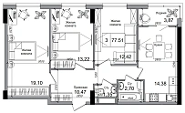 Планування 3-к квартира площею 77.51м2, AB-04-11/00010.