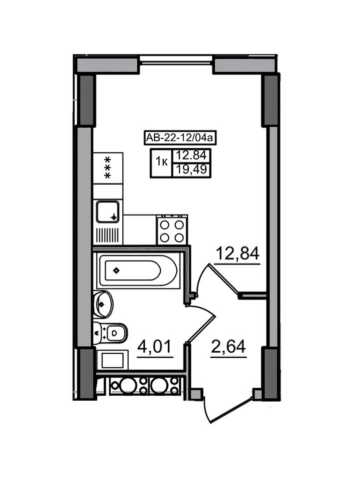 Планування Smart-квартира площею 19.49м2, AB-22-10/0004а.