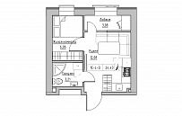 Планировка 1-к квартира площей 24.43м2, KS-019-01/0014.