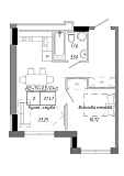 Планування 1-к квартира площею 37.47м2, AB-19-09/0004а.