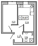 Планування 1-к квартира площею 25.52м2, KS-008-05/0002.