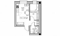 Планировка 1-к квартира площей 28.9м2, KS-016-02/0002.