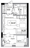 Планування Smart-квартира площею 35.97м2, AB-11-02/00001.