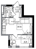 Планування 1-к квартира площею 30.56м2, AB-06-09/00001.